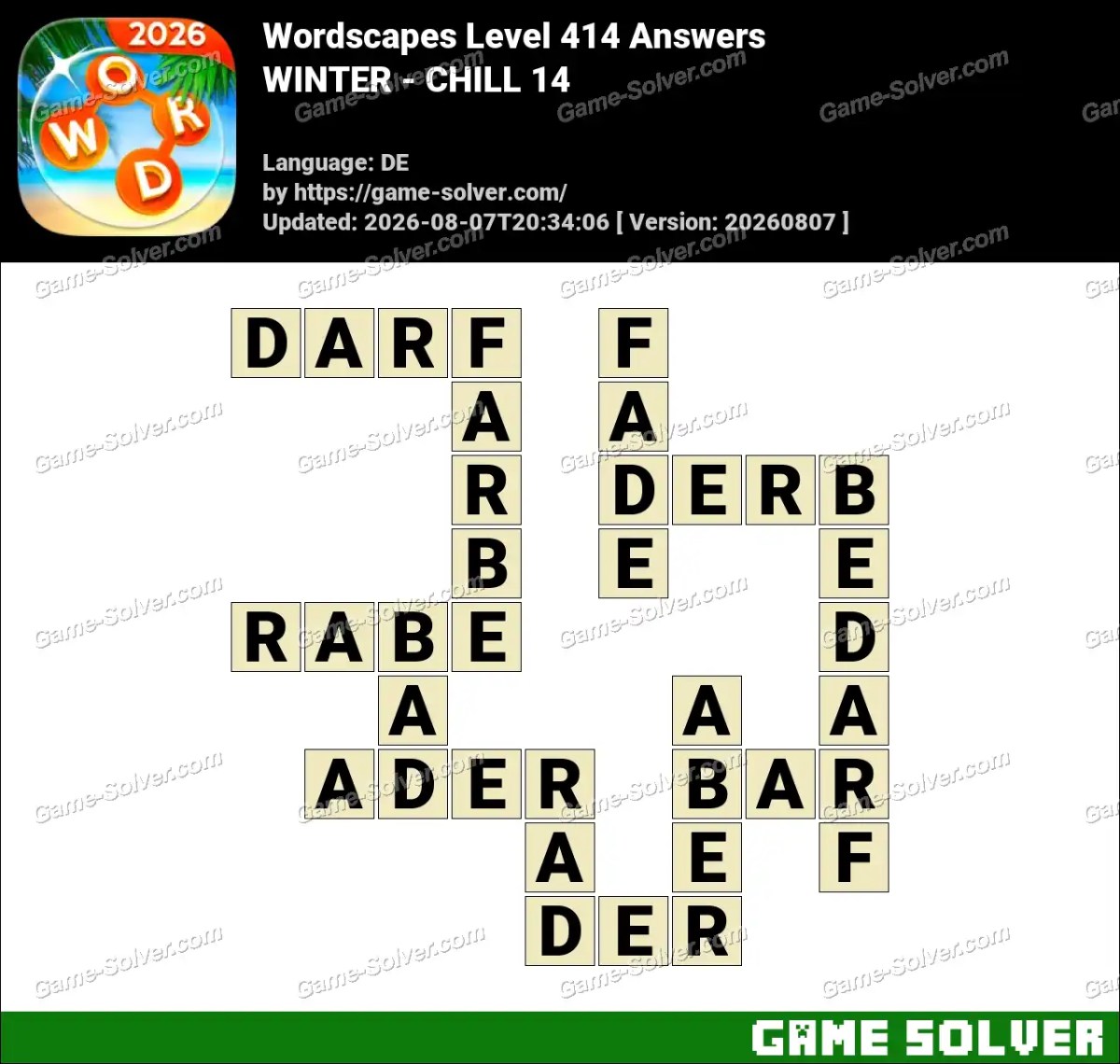 Wordscapes Deutsche Level 414 Answers — WINTER - CHILL 14 Wordscapes Deutsche Level 414 Answers — WINTER - CHILL 14