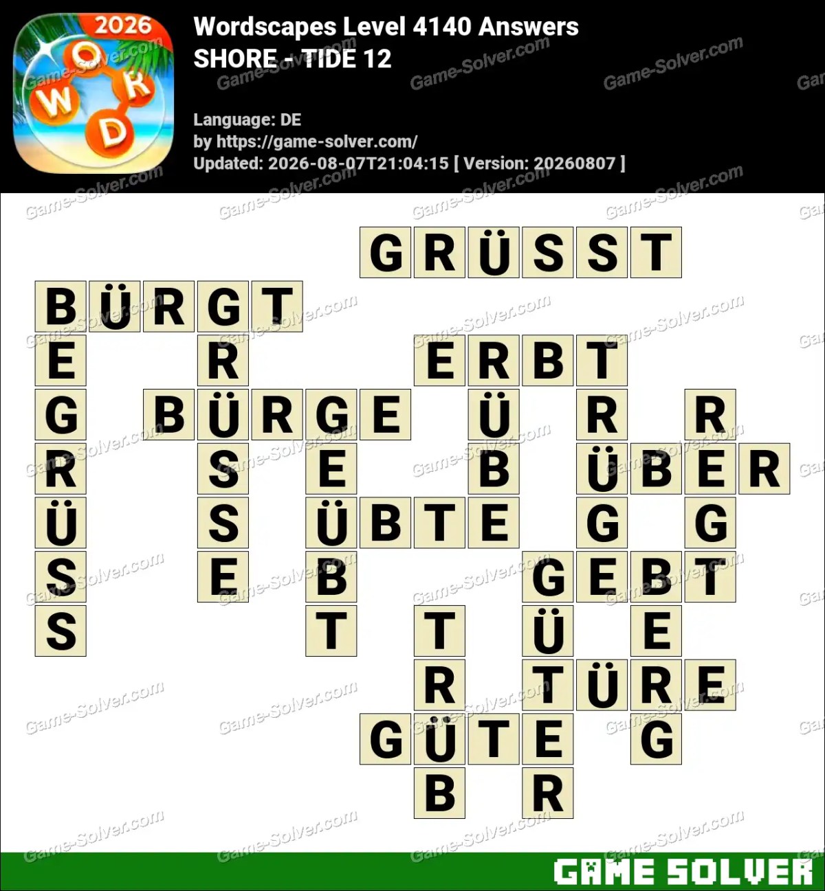 Wordscapes Deutsche Level 4140 Answers — SHORE - TIDE 12