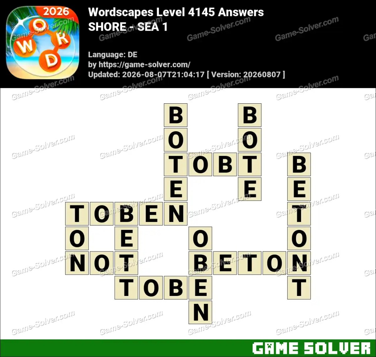 Wordscapes Deutsche Level 4145 Answers — SHORE - SEA 1 Wordscapes Deutsche Level 4145 Answers — SHORE - SEA 1