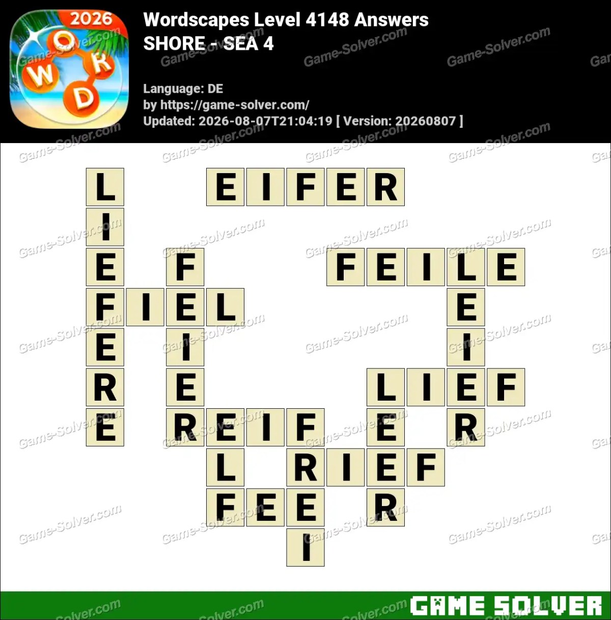 Wordscapes Deutsche Level 4148 Answers — SHORE - SEA 4