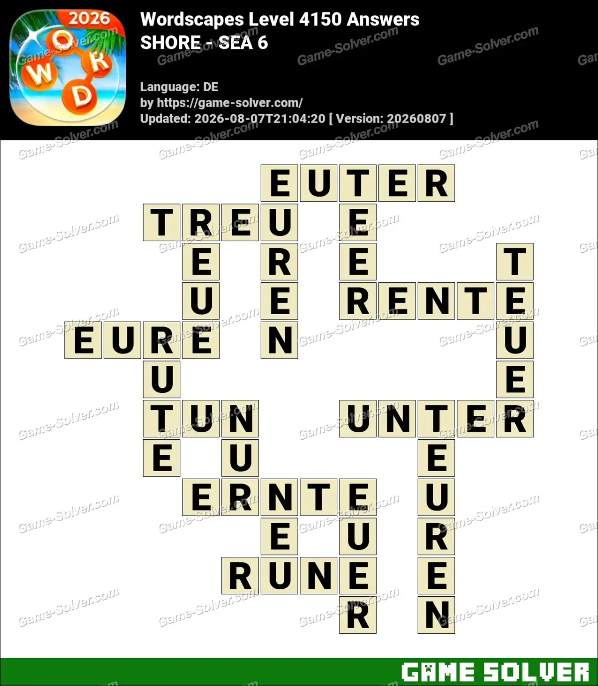Wordscapes Deutsche Level 4150 Answers — SHORE - SEA 6