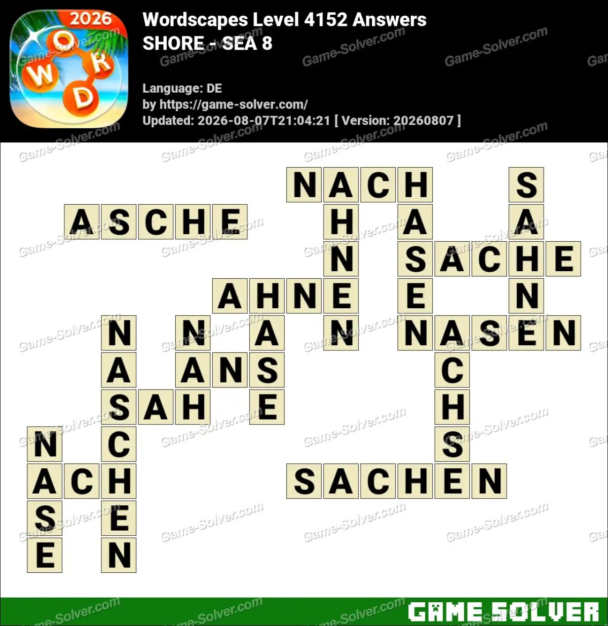 Wordscapes Deutsche Level 4152 Answers — SHORE - SEA 8
