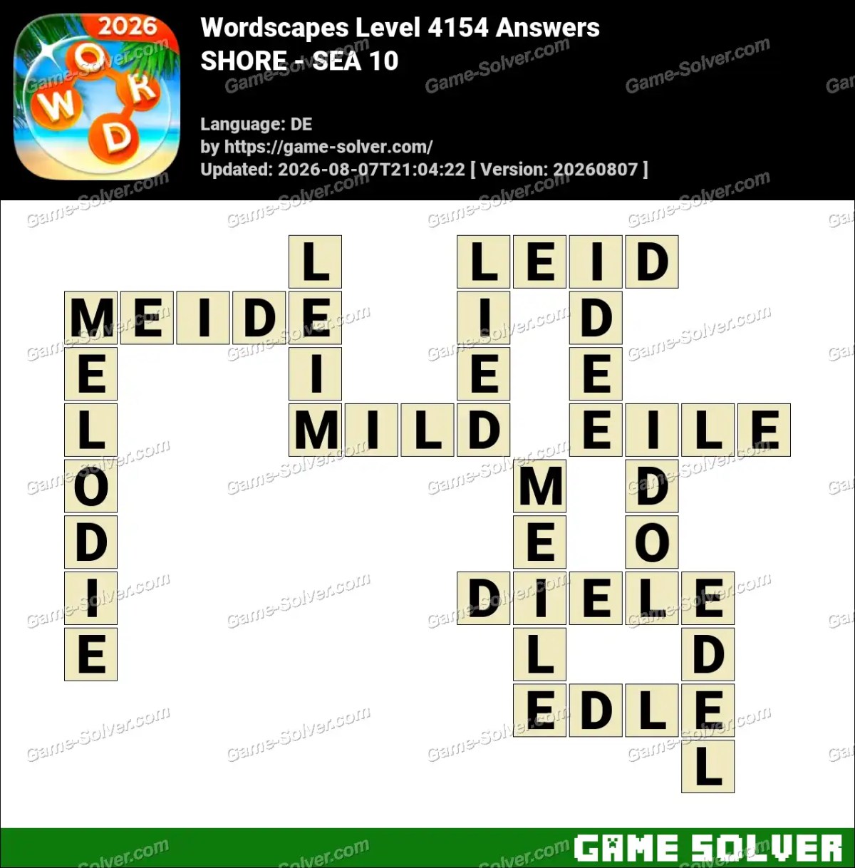 Wordscapes Deutsche Level 4154 Answers — SHORE - SEA 10