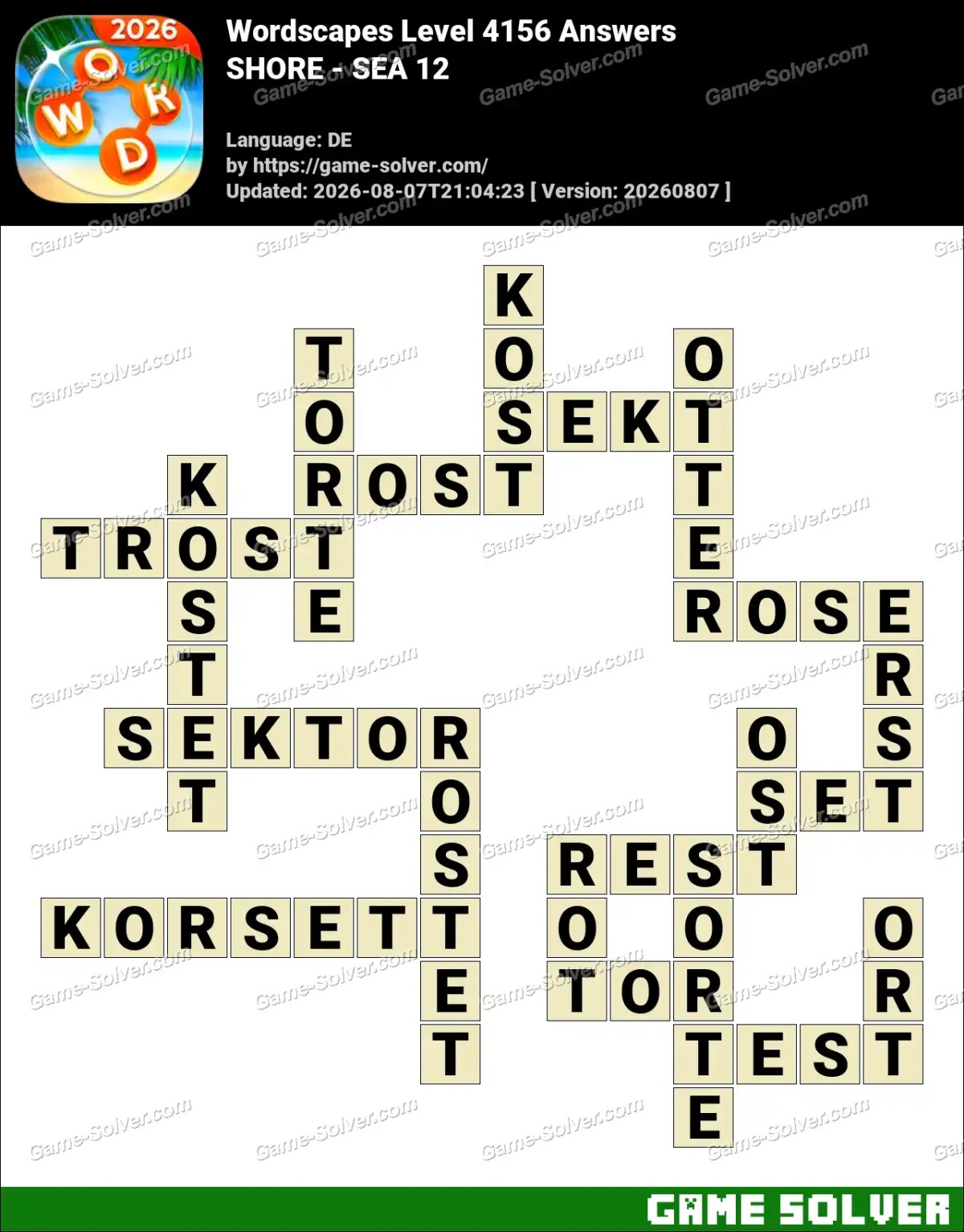 Wordscapes Deutsche Level 4156 Answers — SHORE - SEA 12