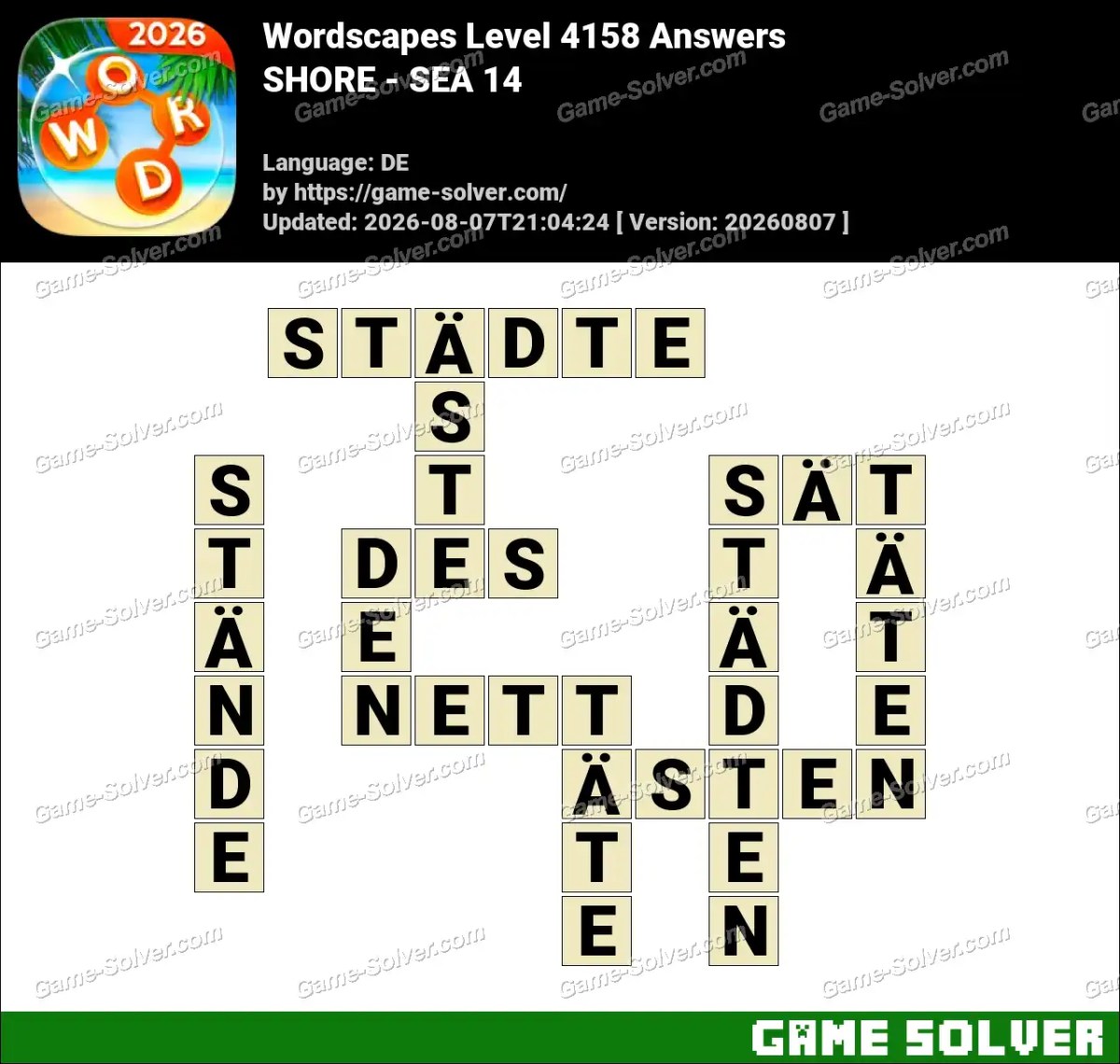 Wordscapes Deutsche Level 4158 Answers — SHORE - SEA 14