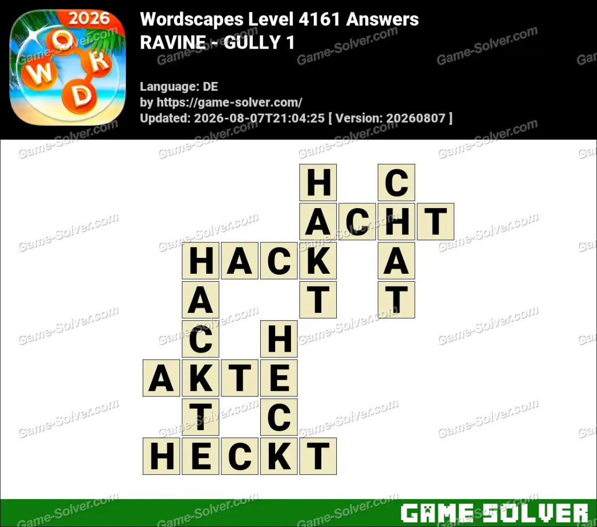 Wordscapes Deutsche Level 4161 Answers — RAVINE - GULLY 1
