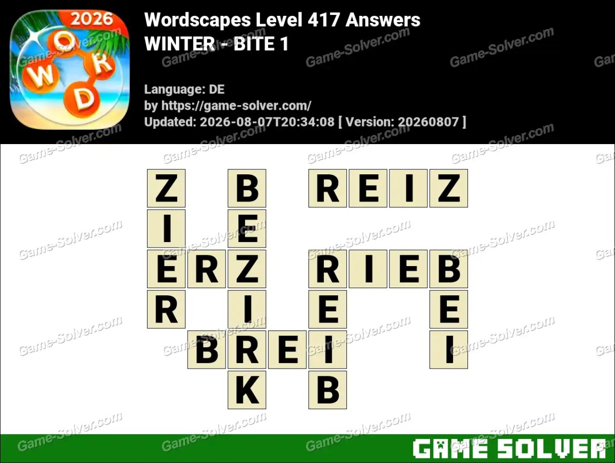 Wordscapes Deutsche Level 417 Answers — WINTER - BITE 1 Wordscapes Deutsche Level 417 Answers — WINTER - BITE 1