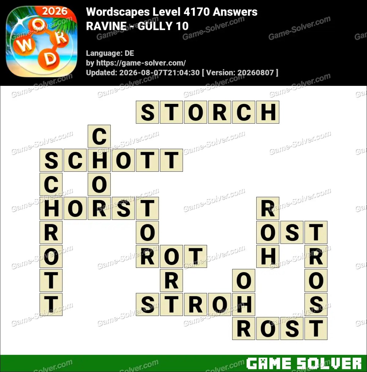 Wordscapes Deutsche Level 4170 Answers — RAVINE - GULLY 10