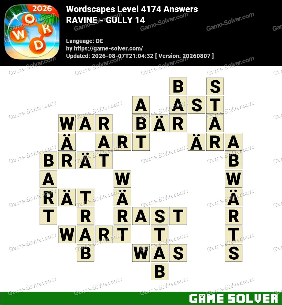 Wordscapes Deutsche Level 4174 Answers — RAVINE - GULLY 14