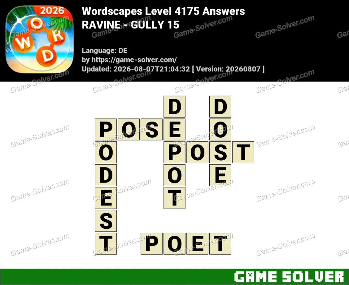 Wordscapes Deutsche Level 4175 Answers — RAVINE - GULLY 15 Wordscapes Deutsche Level 4175 Answers — RAVINE - GULLY 15