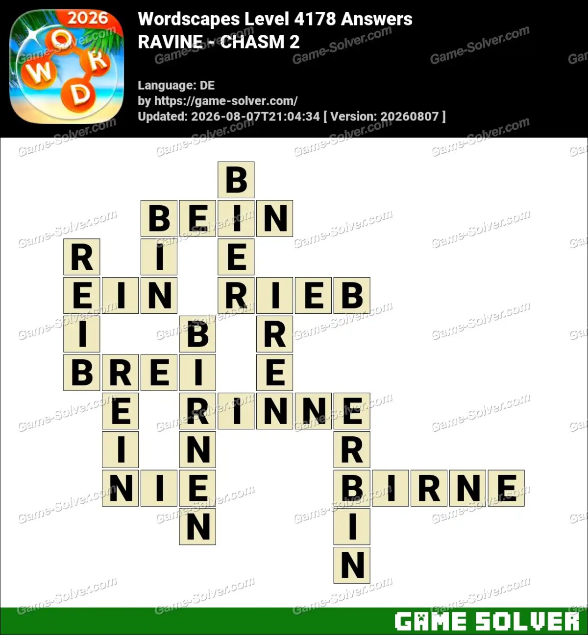 Wordscapes Deutsche Level 4178 Answers — RAVINE - CHASM 2 Wordscapes Deutsche Level 4178 Answers — RAVINE - CHASM 2