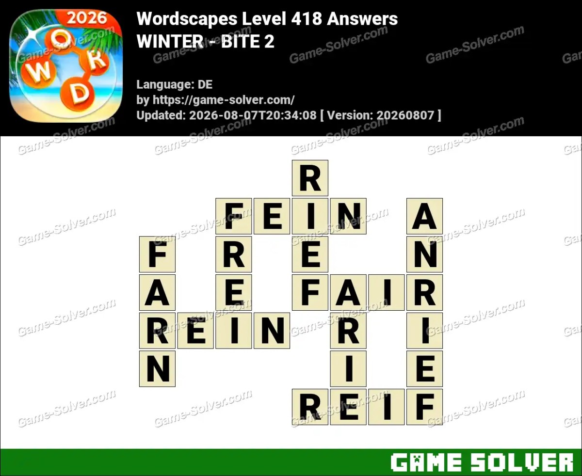 Wordscapes Deutsche Level 418 Answers — WINTER - BITE 2 Wordscapes Deutsche Level 418 Answers — WINTER - BITE 2