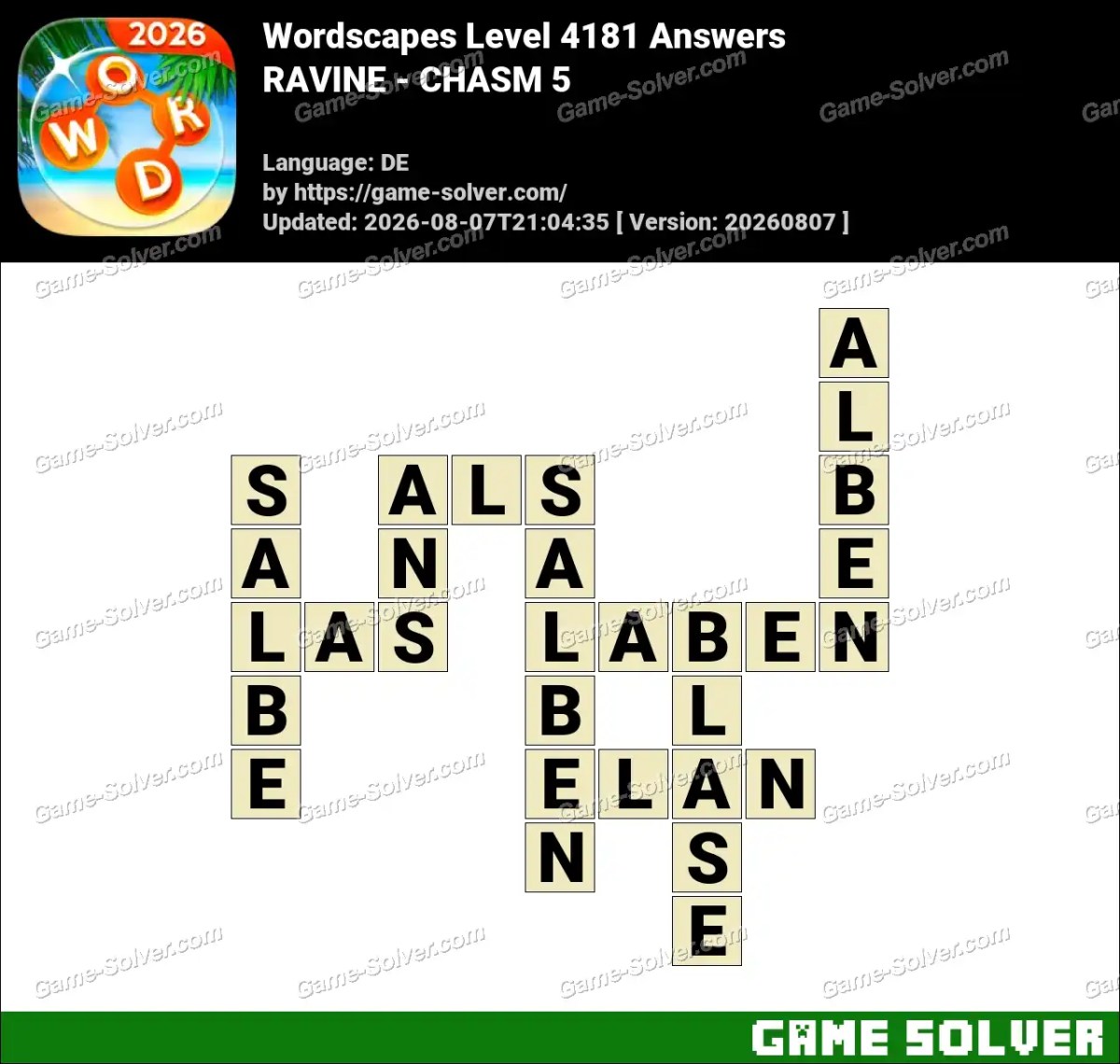 Wordscapes Deutsche Level 4181 Answers — RAVINE - CHASM 5