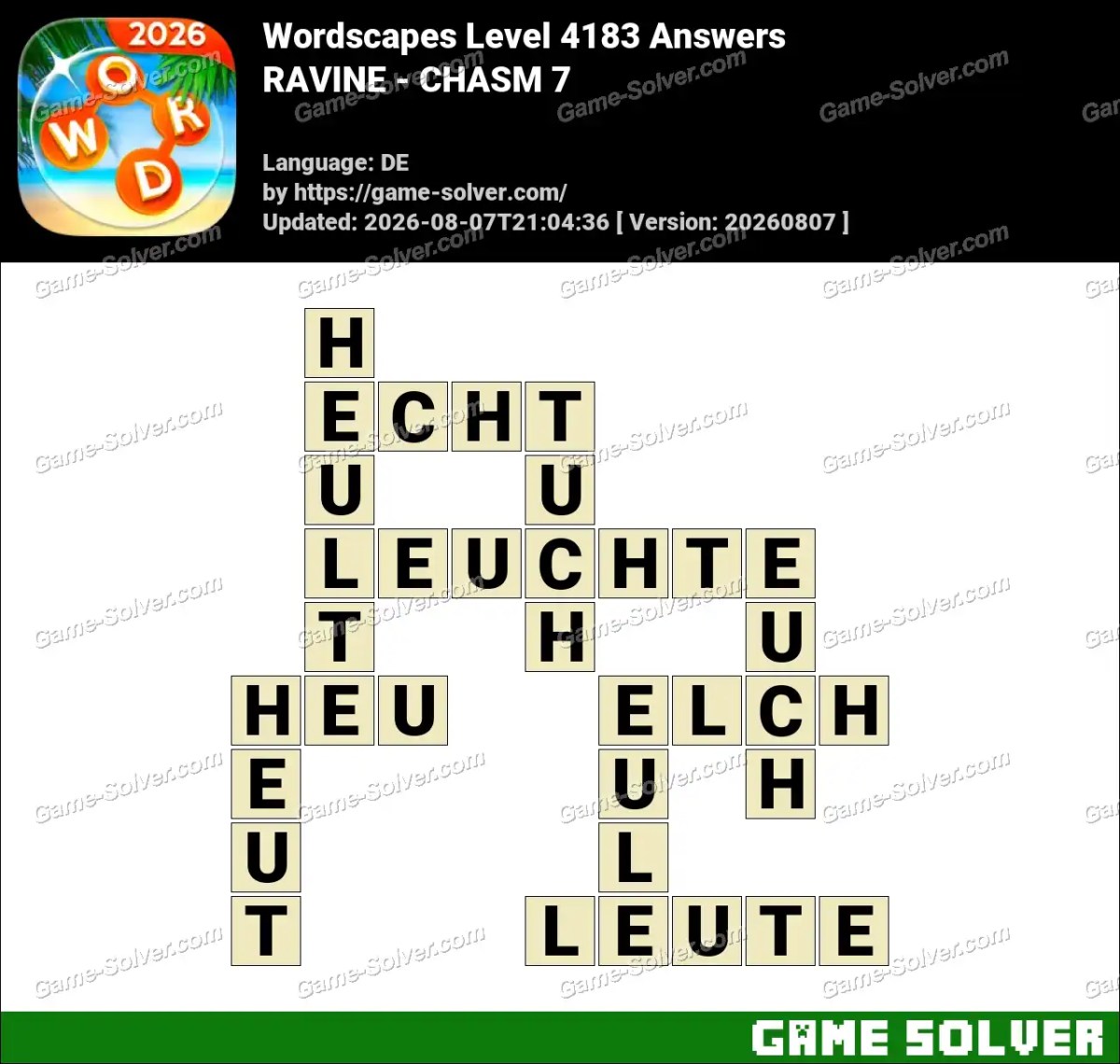 Wordscapes Deutsche Level 4183 Answers — RAVINE - CHASM 7
