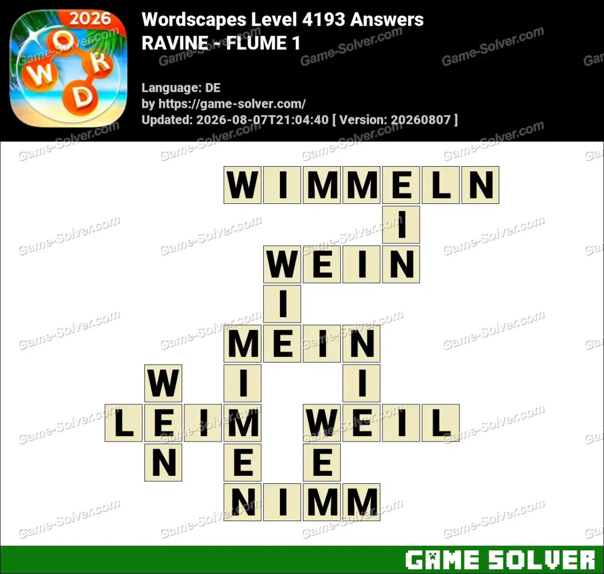 Wordscapes Deutsche Level 4193 Answers — RAVINE - FLUME 1