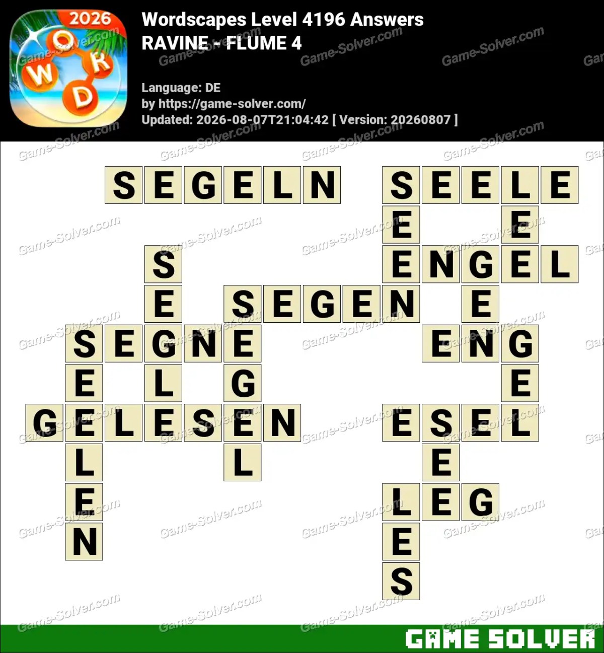 Wordscapes Deutsche Level 4196 Answers — RAVINE - FLUME 4