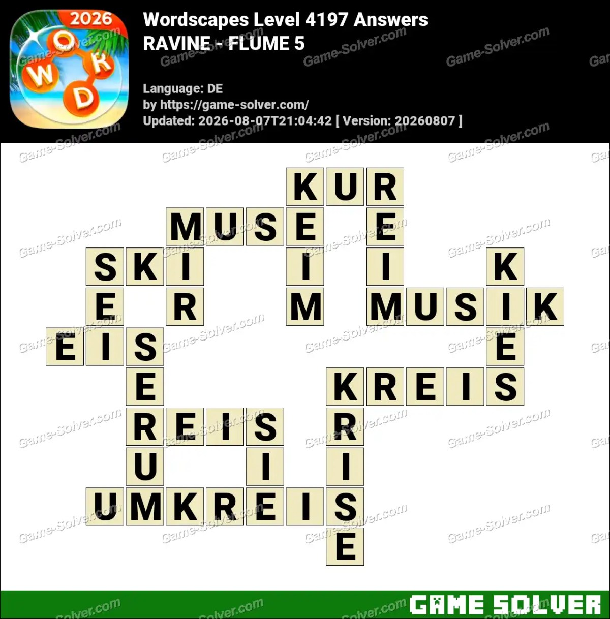 Wordscapes Deutsche Level 4197 Answers — RAVINE - FLUME 5