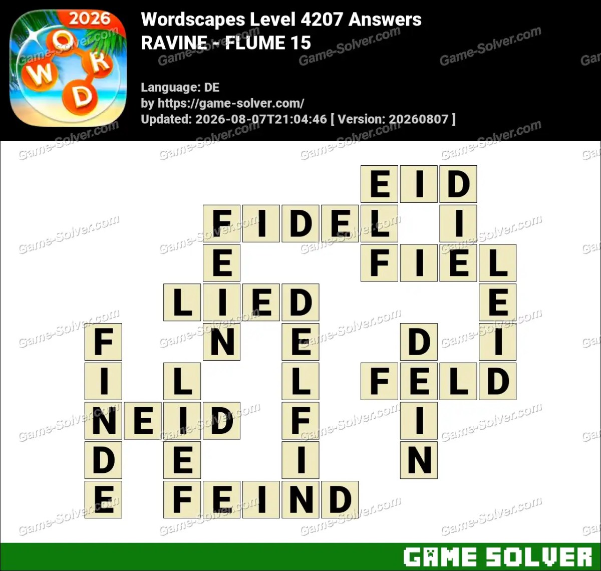 Wordscapes Deutsche Level 4207 Answers — RAVINE - FLUME 15