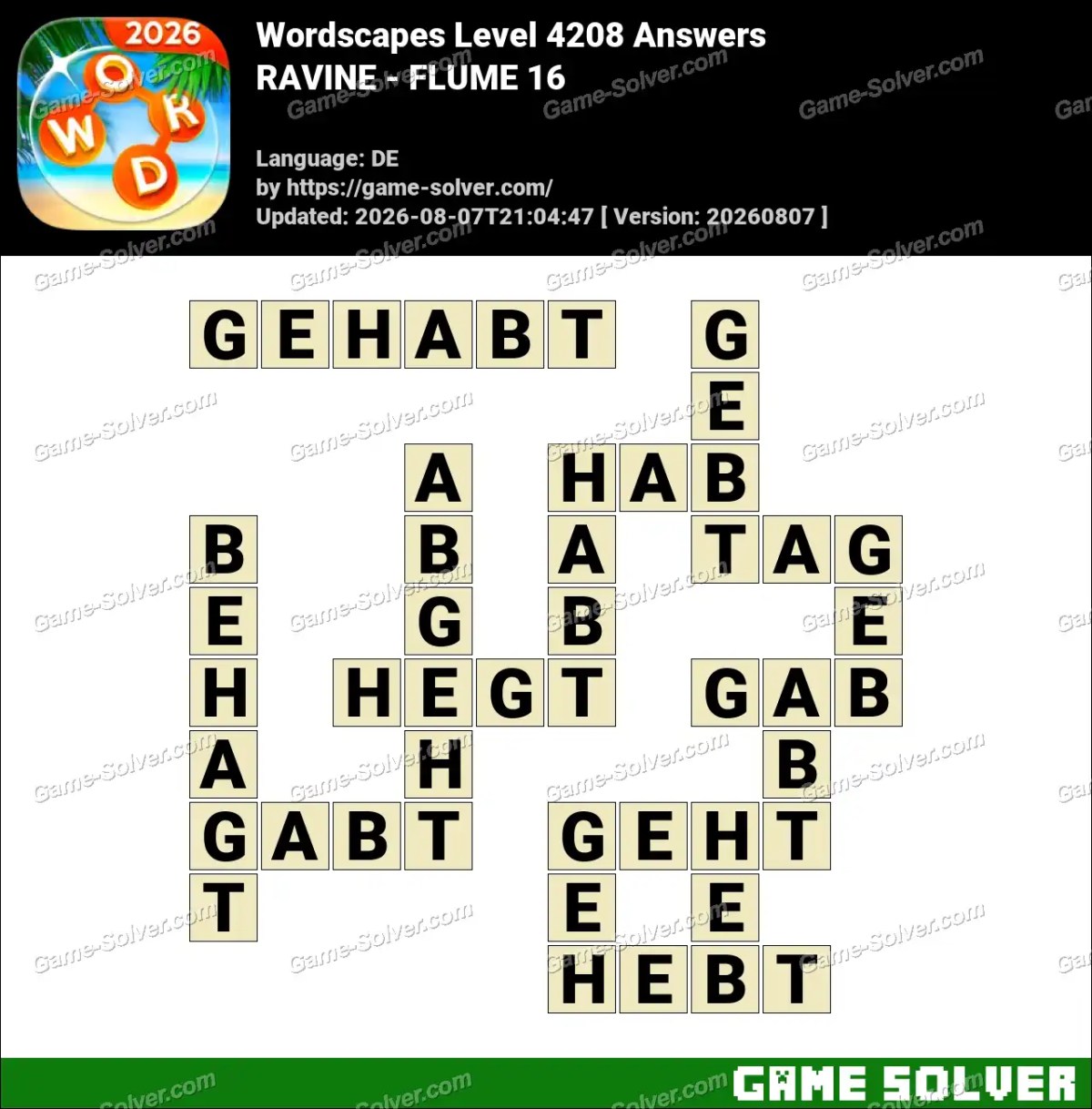 Wordscapes Deutsche Level 4208 Answers — RAVINE - FLUME 16
