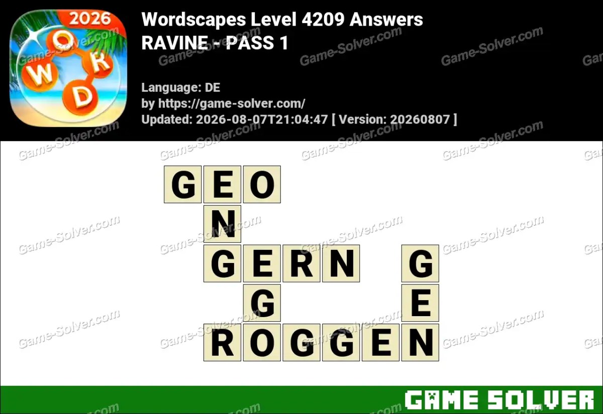 Wordscapes Deutsche Level 4209 Answers — RAVINE - PASS 1