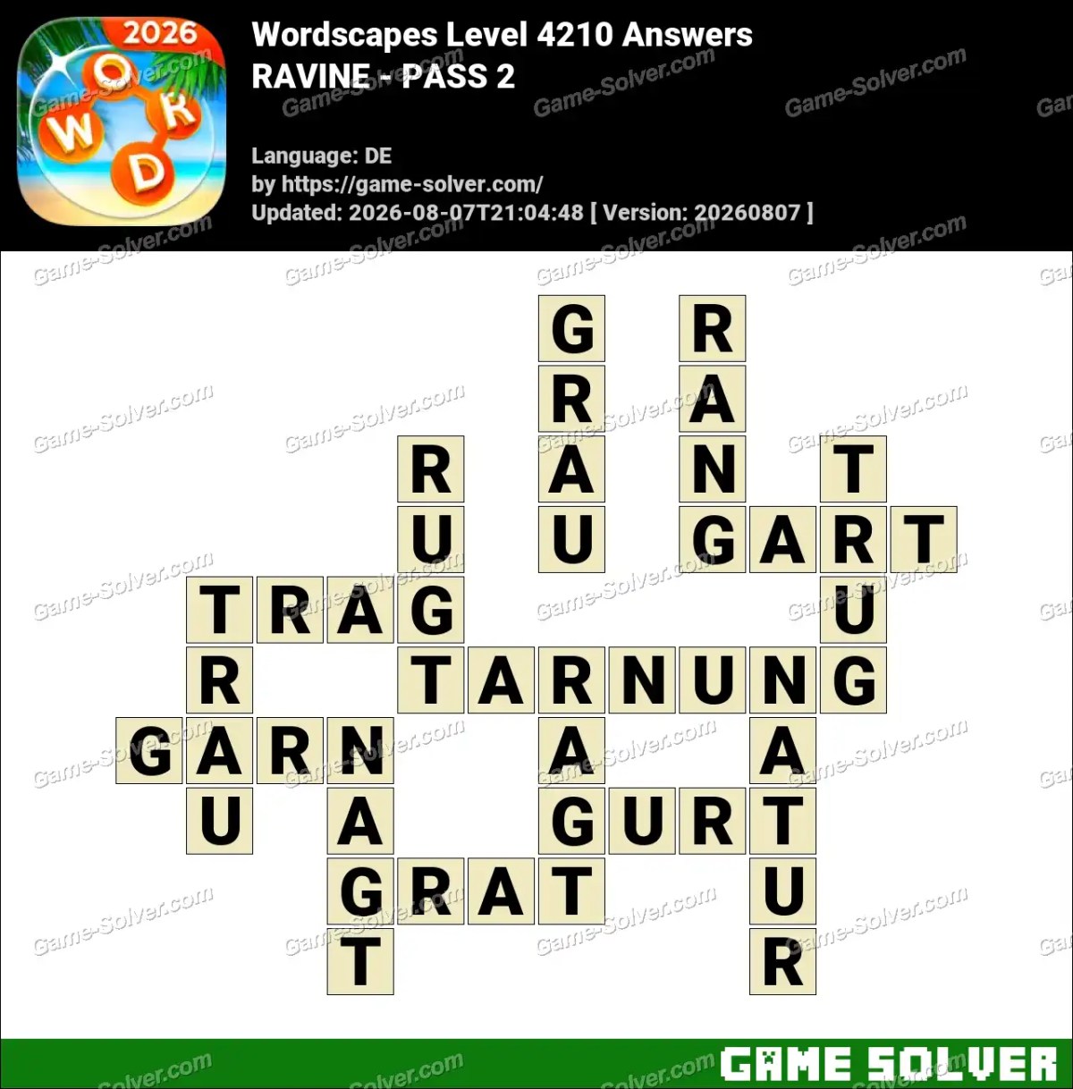 Wordscapes Deutsche Level 4210 Answers — RAVINE - PASS 2