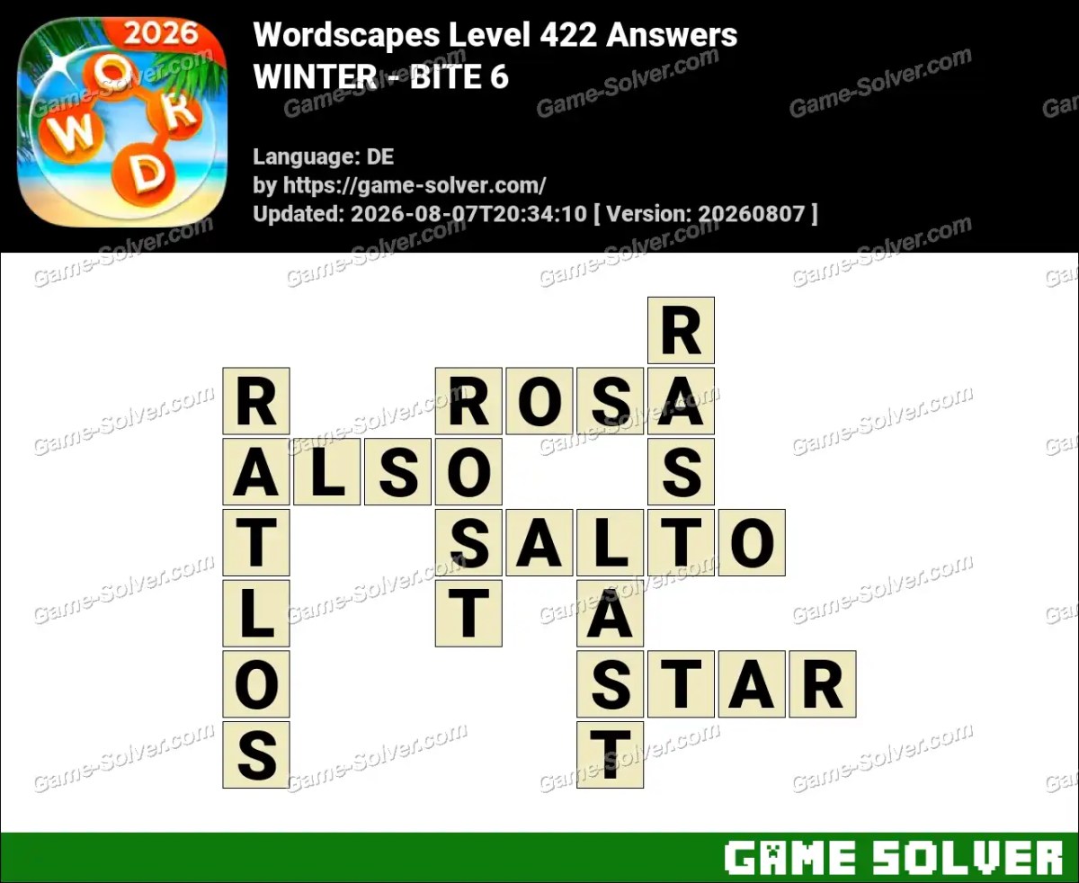 Wordscapes Deutsche Level 422 Answers — WINTER - BITE 6