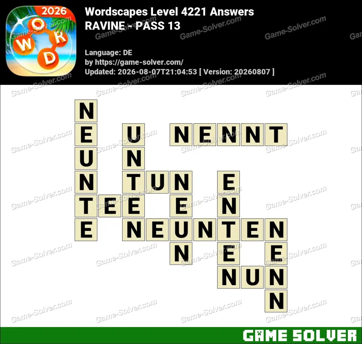 Wordscapes Deutsche Level 4221 Answers — RAVINE - PASS 13
