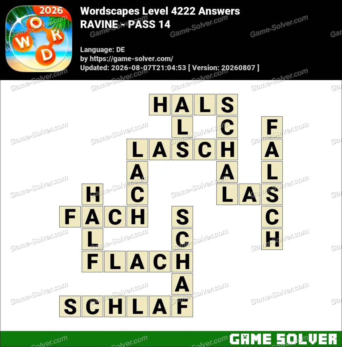 Wordscapes Deutsche Level 4222 Answers — RAVINE - PASS 14