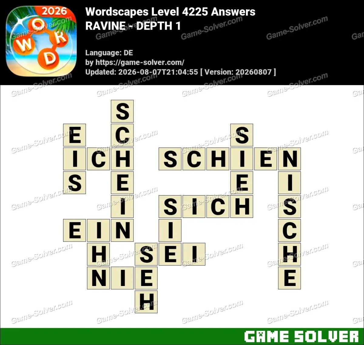 Wordscapes Deutsche Level 4225 Answers — RAVINE - DEPTH 1