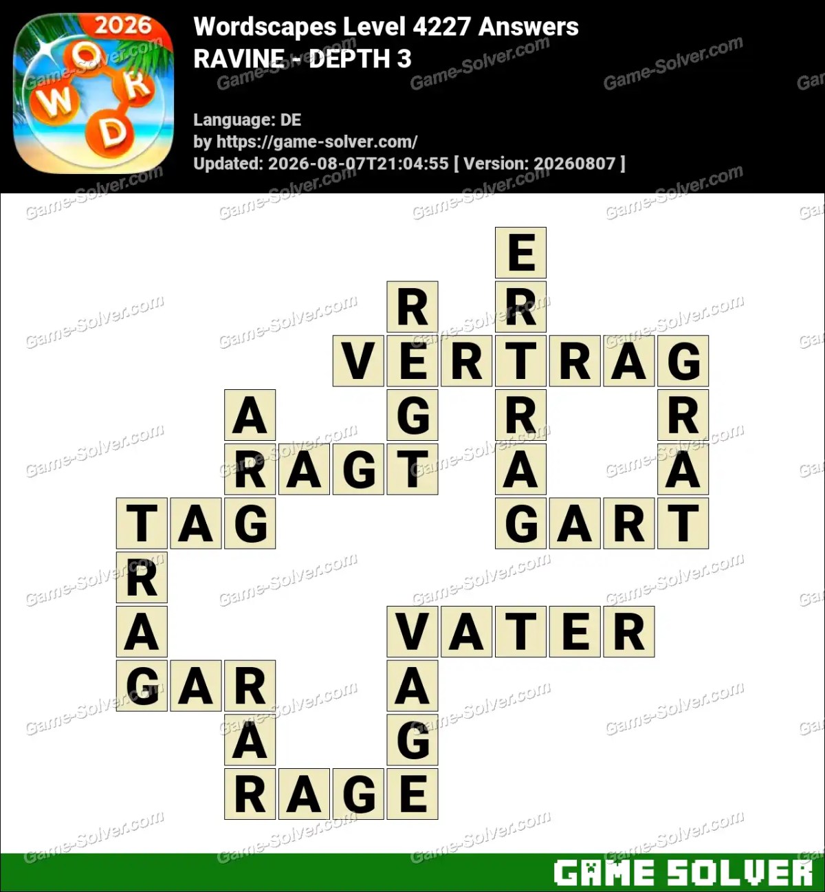 Wordscapes Deutsche Level 4227 Answers — RAVINE - DEPTH 3