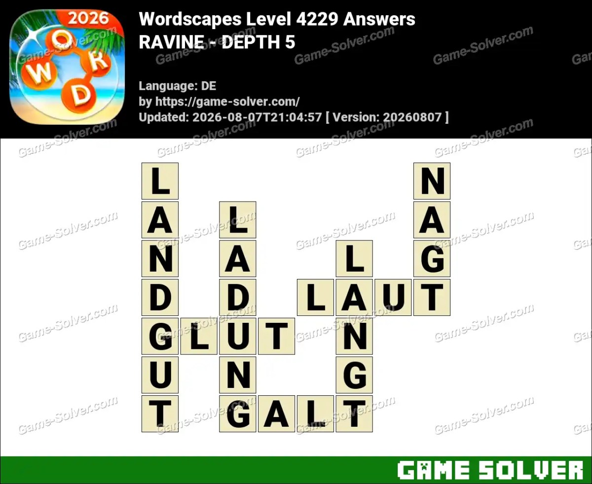 Wordscapes Deutsche Level 4229 Answers — RAVINE - DEPTH 5