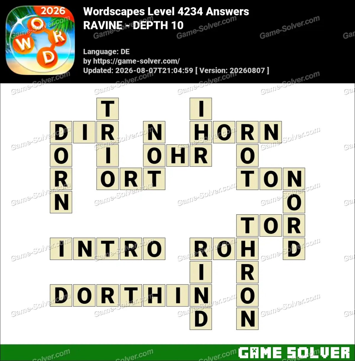 Wordscapes Deutsche Level 4234 Answers — RAVINE - DEPTH 10