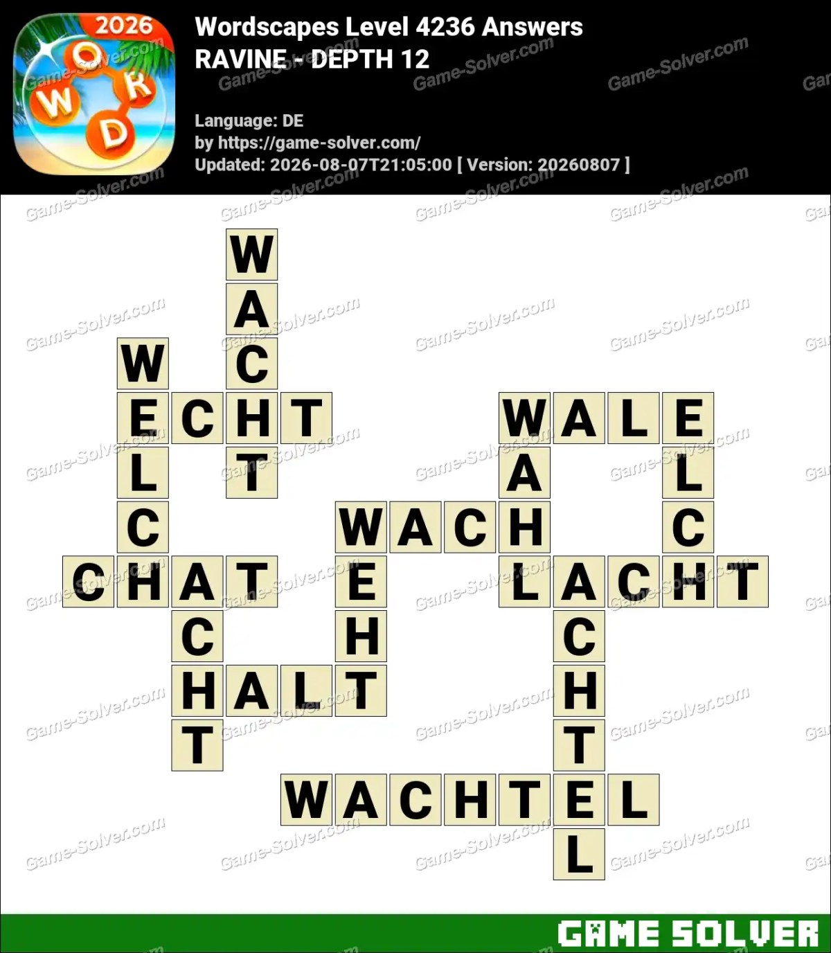 Wordscapes Deutsche Level 4236 Answers — RAVINE - DEPTH 12