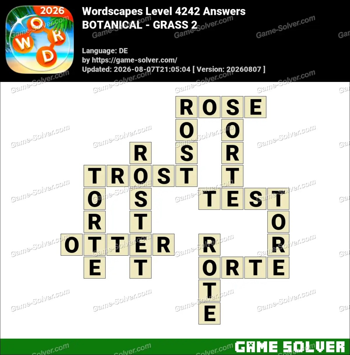 Wordscapes Deutsche Level 4242 Answers — BOTANICAL - GRASS 2