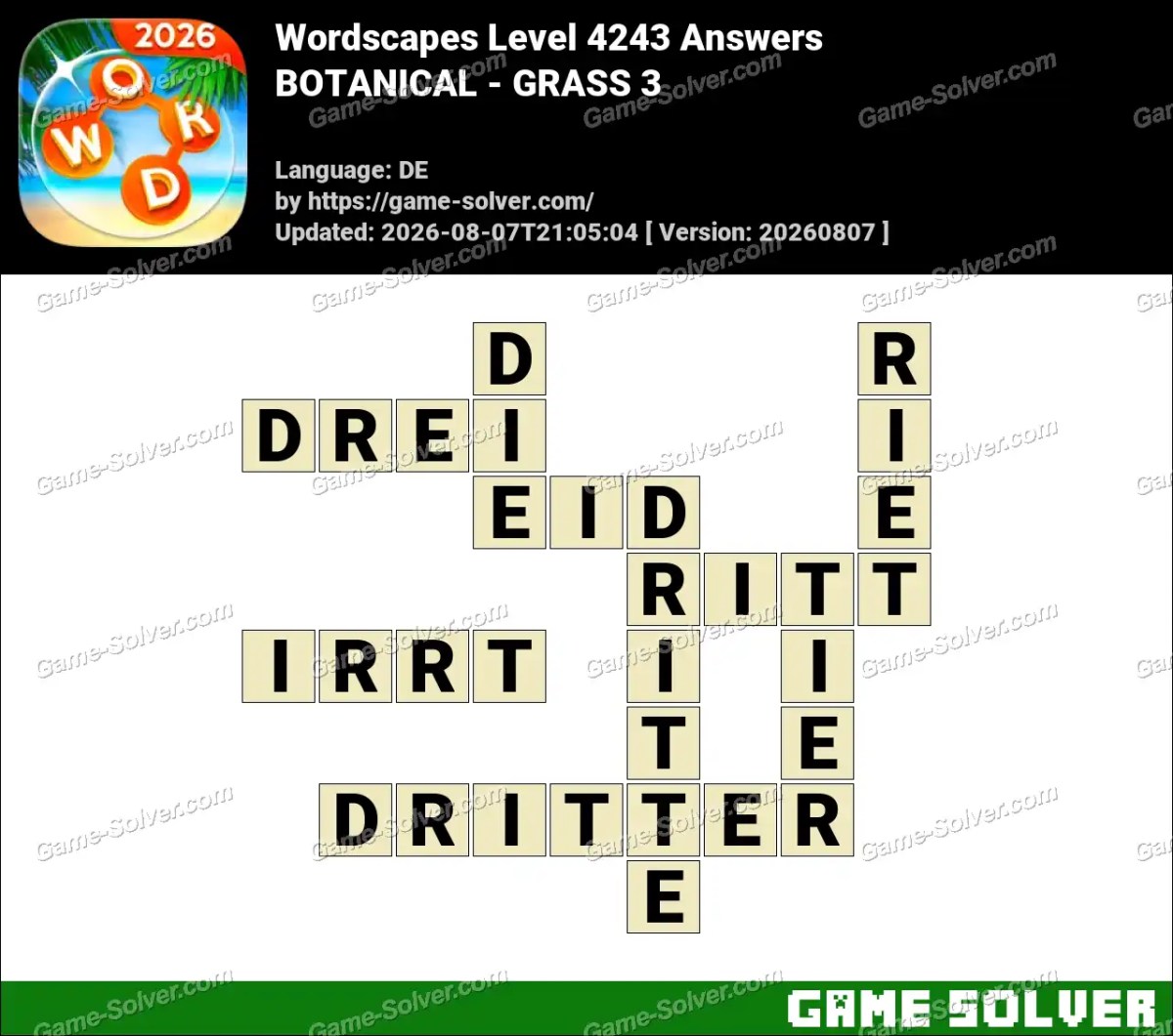 Wordscapes Deutsche Level 4243 Answers — BOTANICAL - GRASS 3