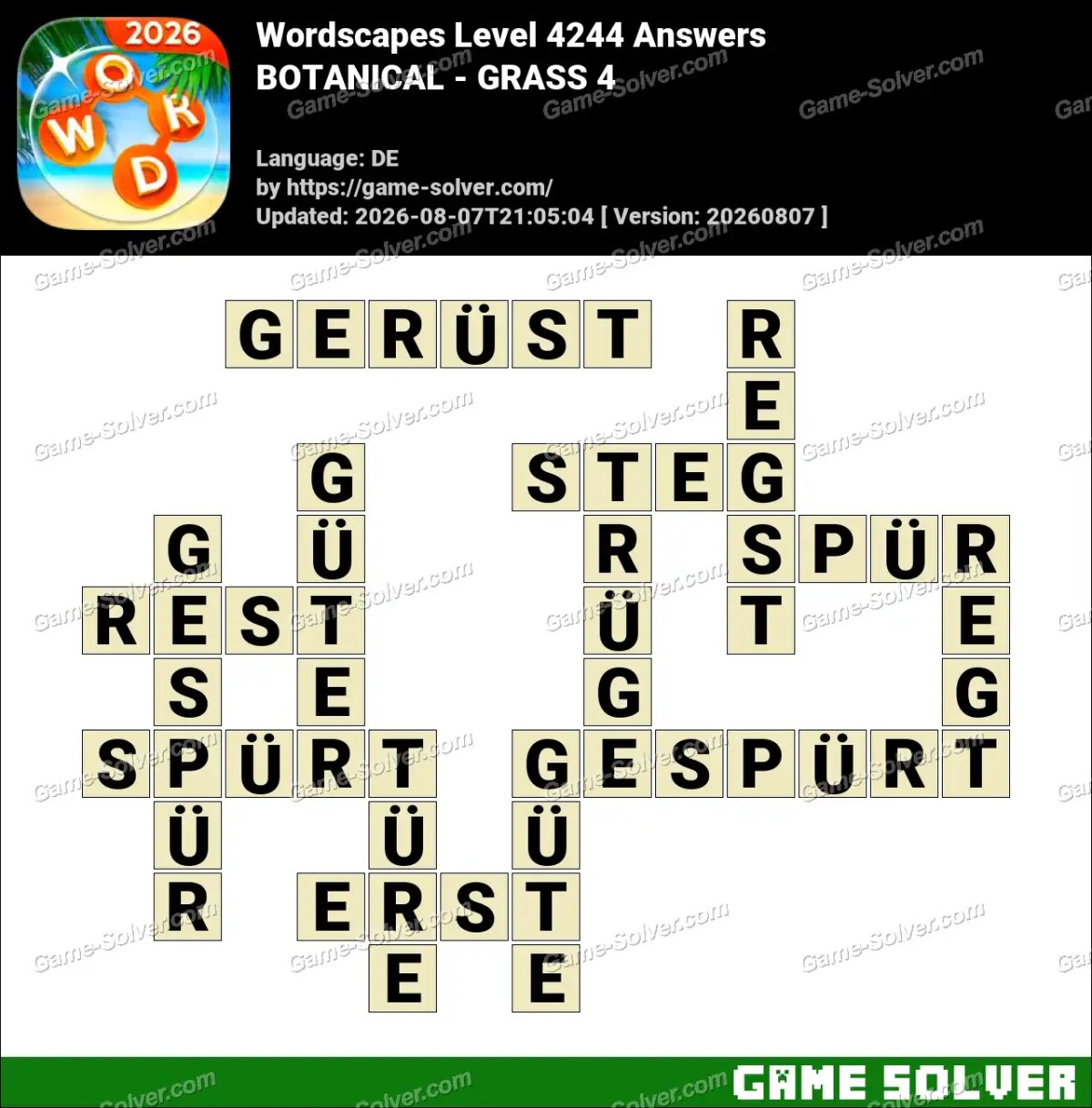 Wordscapes Deutsche Level 4244 Answers — BOTANICAL - GRASS 4