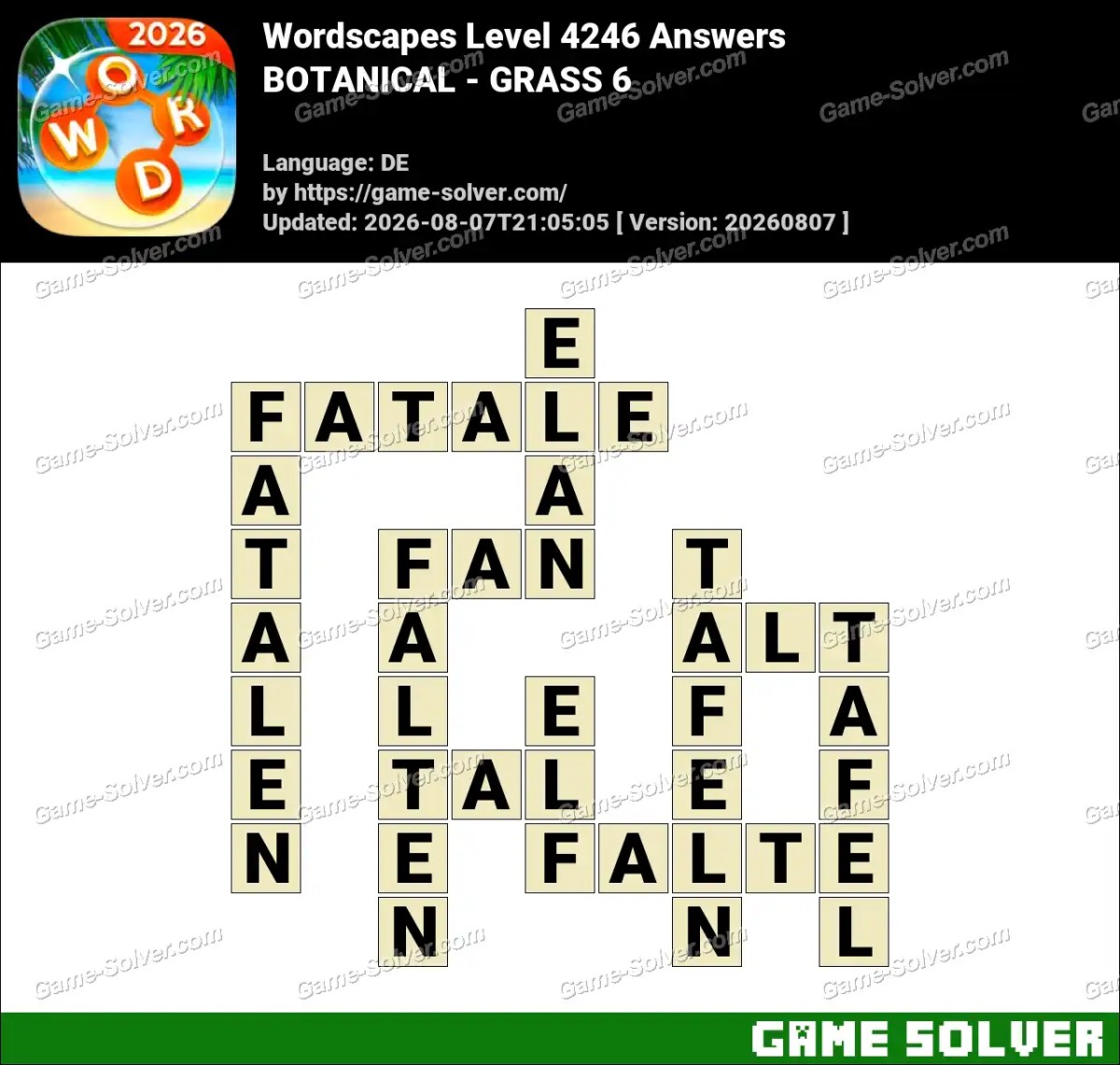 Wordscapes Deutsche Level 4246 Answers — BOTANICAL - GRASS 6