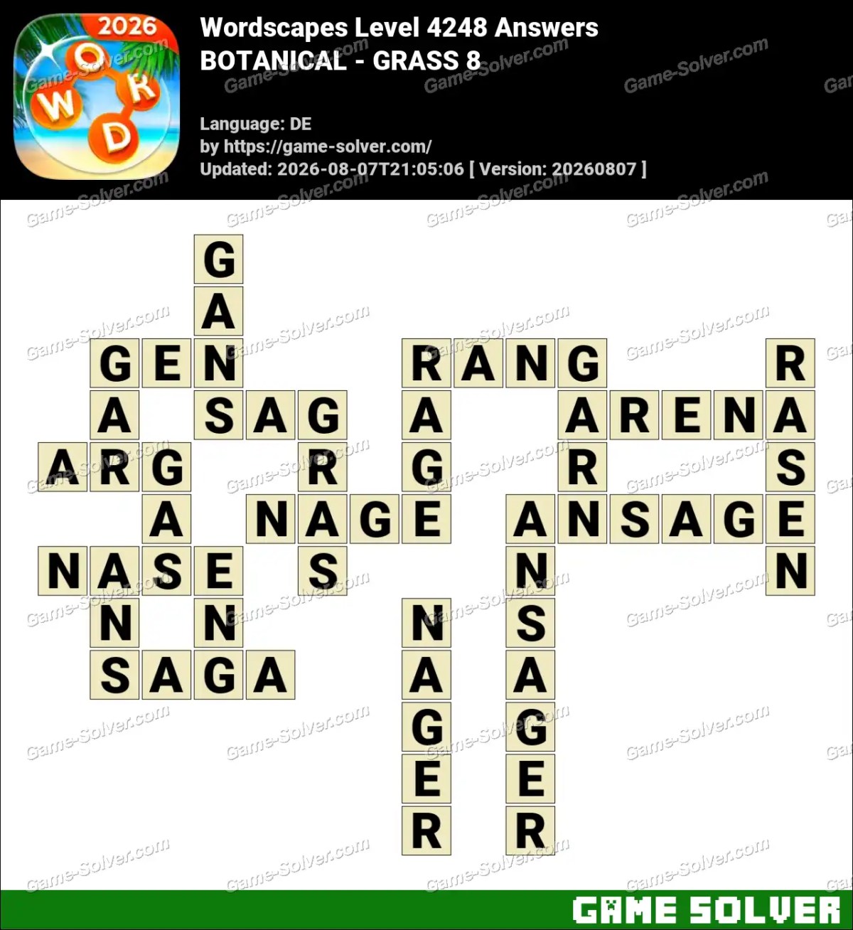 Wordscapes Deutsche Level 4248 Answers — BOTANICAL - GRASS 8