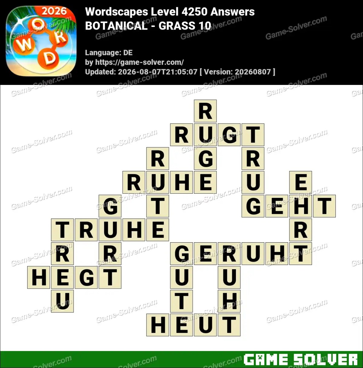Wordscapes Deutsche Level 4250 Answers — BOTANICAL - GRASS 10
