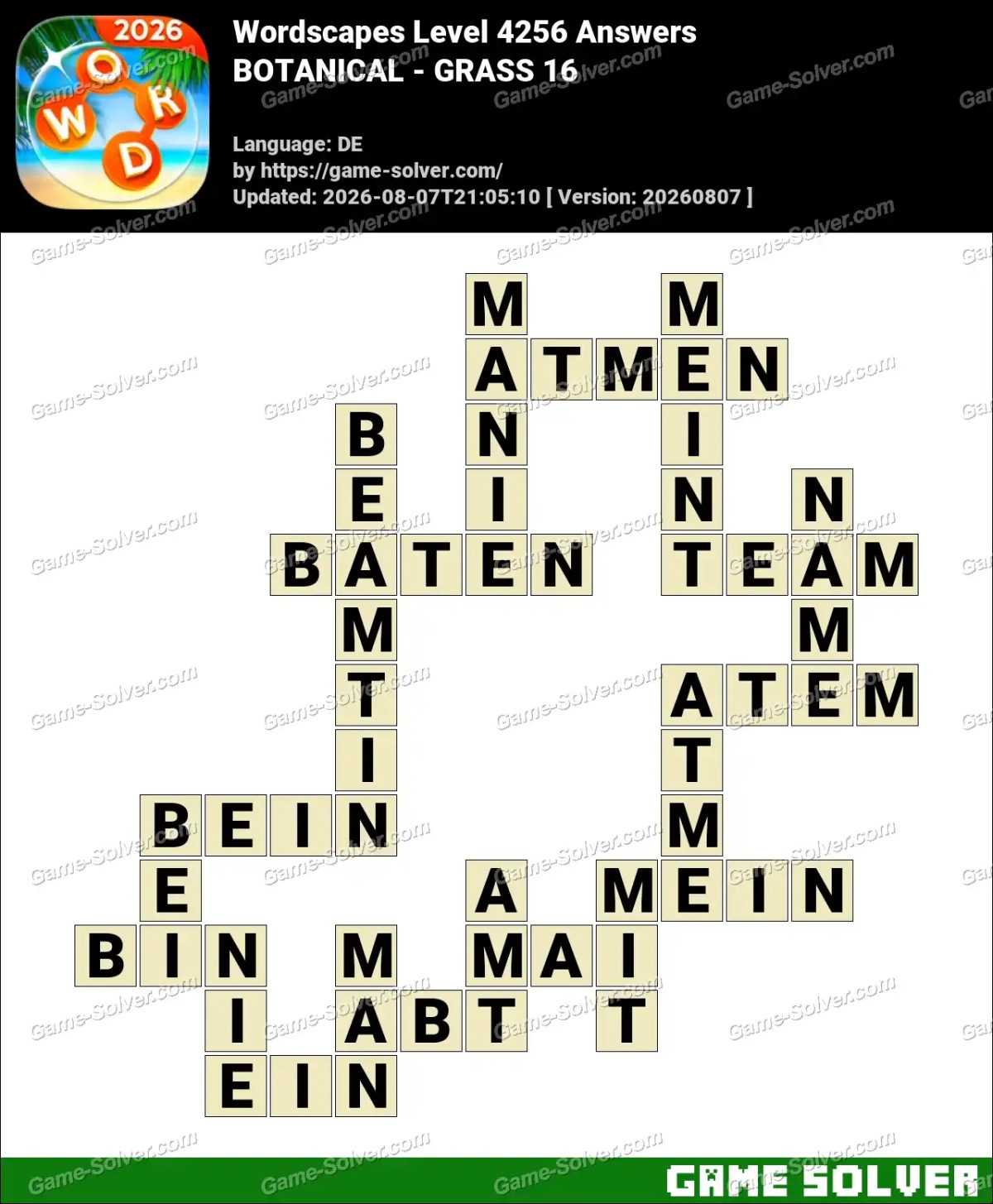 Wordscapes Deutsche Level 4256 Answers — BOTANICAL - GRASS 16 Wordscapes Deutsche Level 4256 Answers — BOTANICAL - GRASS 16
