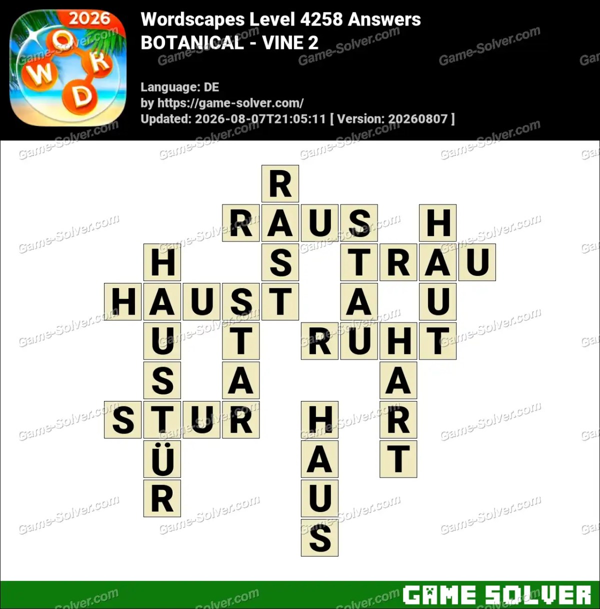 Wordscapes Deutsche Level 4258 Answers — BOTANICAL - VINE 2 Wordscapes Deutsche Level 4258 Answers — BOTANICAL - VINE 2