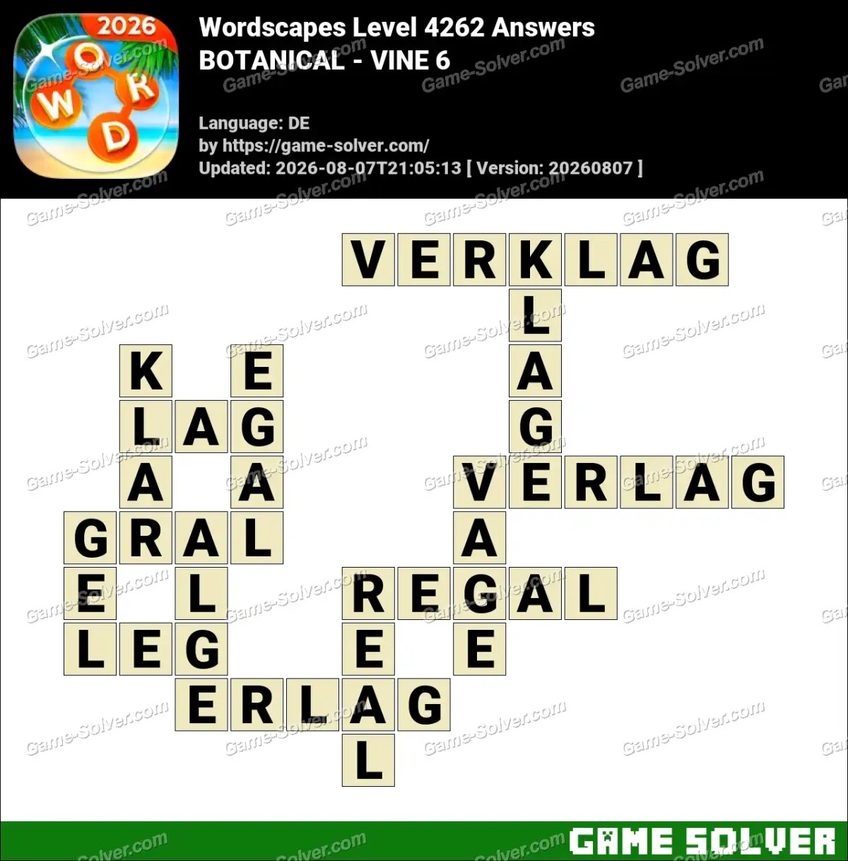 Wordscapes Deutsche Level 4262 Answers — BOTANICAL - VINE 6