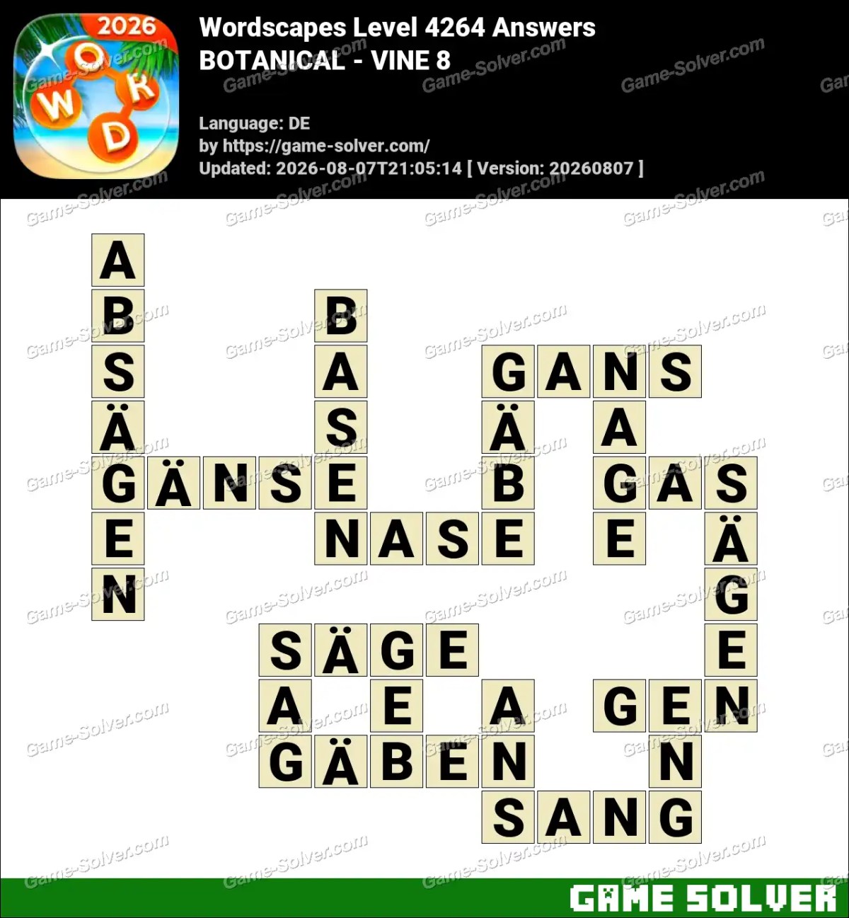 Wordscapes Deutsche Level 4264 Answers — BOTANICAL - VINE 8 Wordscapes Deutsche Level 4264 Answers — BOTANICAL - VINE 8