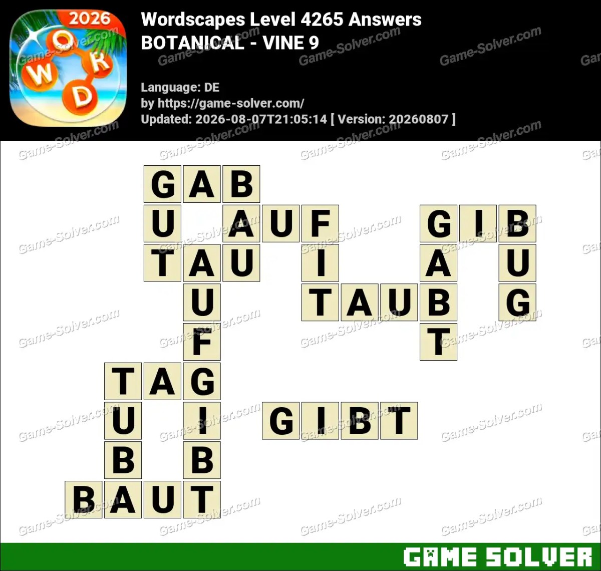 Wordscapes Deutsche Level 4265 Answers — BOTANICAL - VINE 9