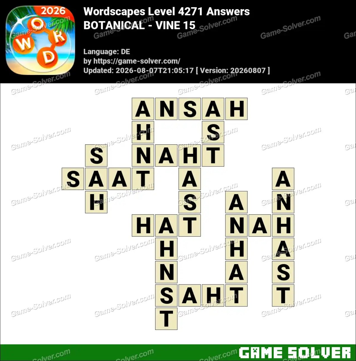 Wordscapes Deutsche Level 4271 Answers — BOTANICAL - VINE 15