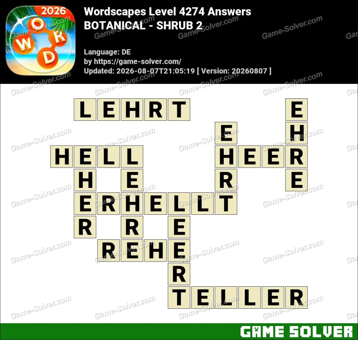 Wordscapes Deutsche Level 4274 Answers — BOTANICAL - SHRUB 2