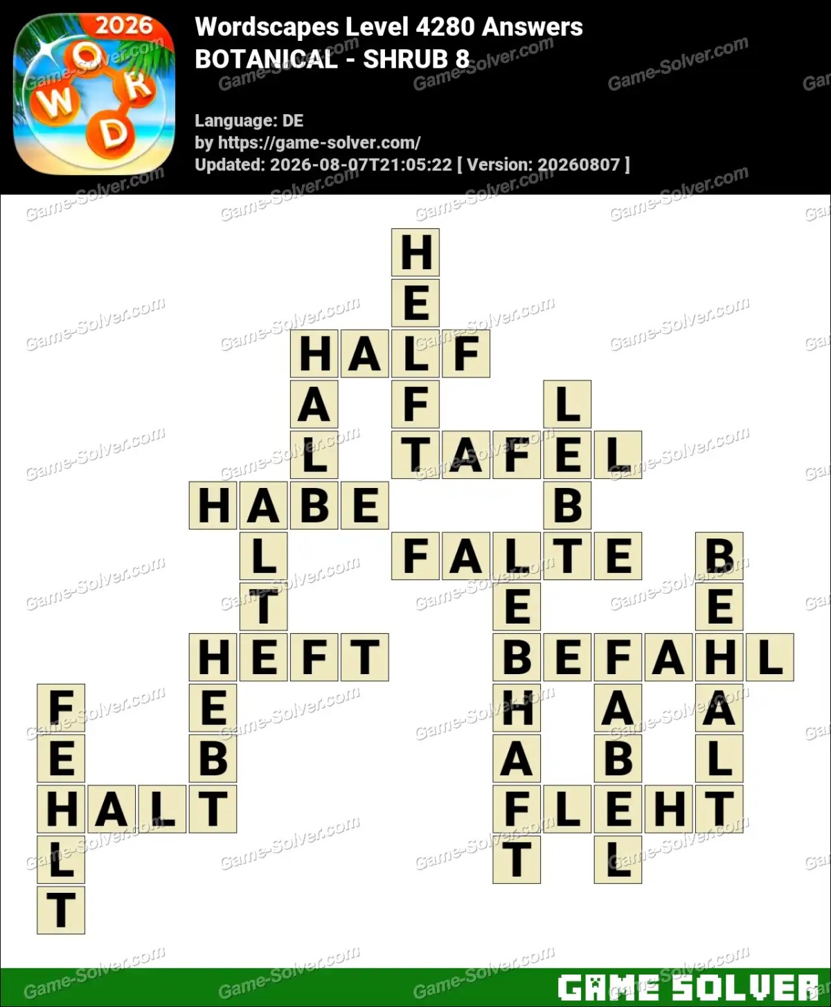Wordscapes Deutsche Level 4280 Answers — BOTANICAL - SHRUB 8