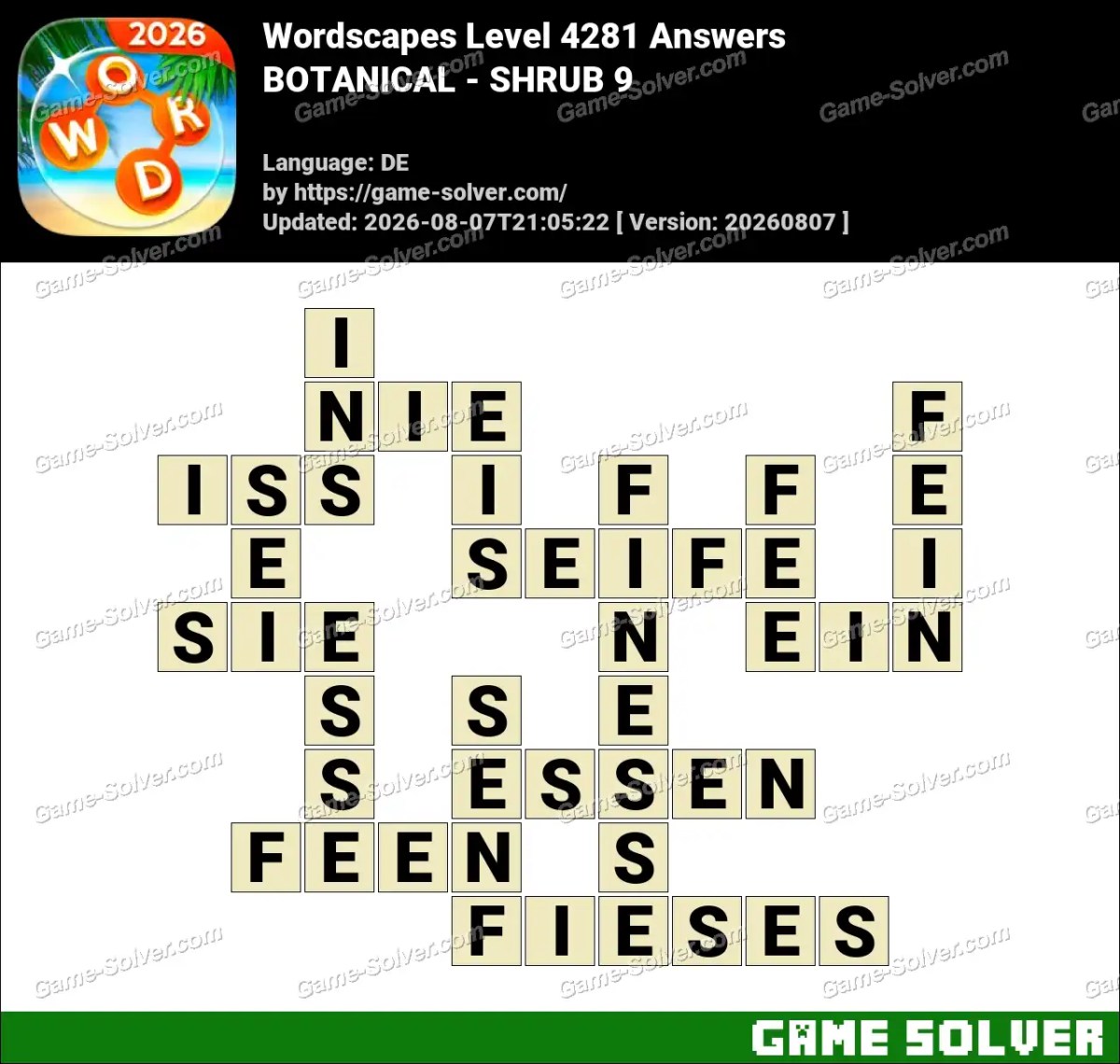 Wordscapes Deutsche Level 4281 Answers — BOTANICAL - SHRUB 9