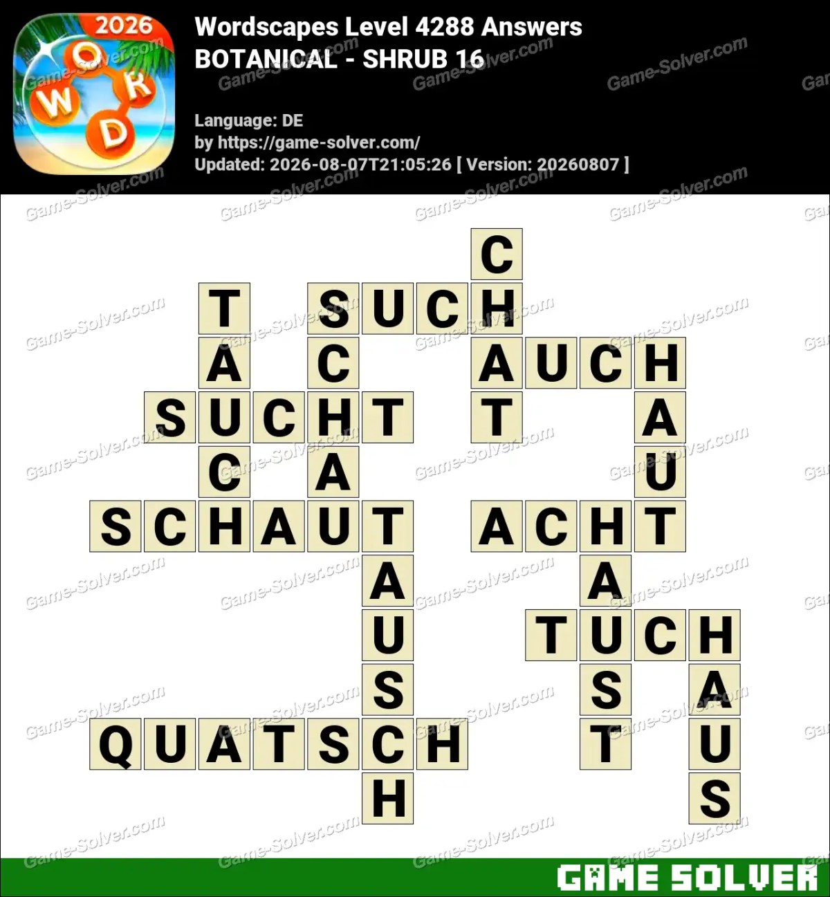Wordscapes Deutsche Level 4288 Answers — BOTANICAL - SHRUB 16