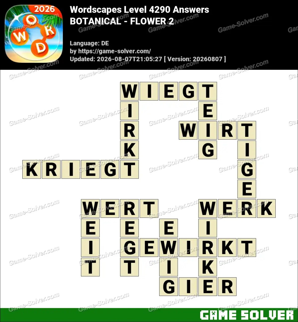 Wordscapes Deutsche Level 4290 Answers — BOTANICAL - FLOWER 2